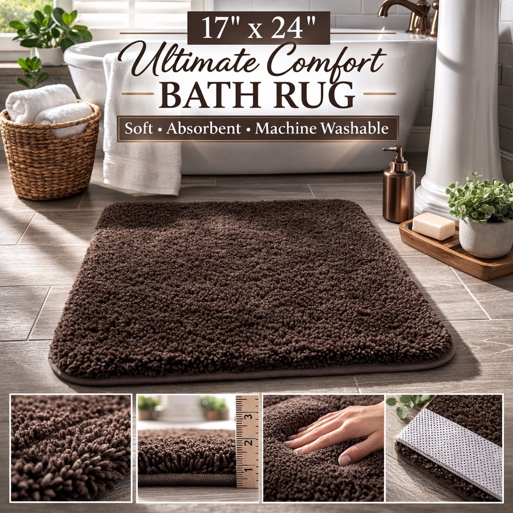 Sonoma Ultimate Comfort Bath Rug 17x24 Chocolate Brown Plush Bathroom Mat